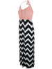 Casual Halter Color Block Zigzag Striped Maxi Dress