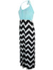 Casual Halter Color Block Zigzag Striped Maxi Dress