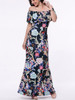 Casual Flounce Off Shoulder Floral Printed Maxi Dress