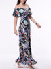Casual Flounce Off Shoulder Floral Printed Maxi Dress
