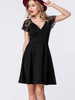 Casual Deep V-Neck Lace Patchwork Plain Skater Dress