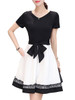 Casual Color Block V-Neck Bowknot Decorative Lace Skater Dress