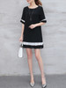 Casual Color Block Striped Chiffon Round Neck Shift Dress