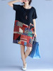 Casual Round Neck Color Block Printed Shift Dress