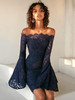 Sexy Lace Flared Sleeves Bodycon Off-the-shoulder Midi Dress