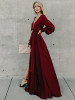 V-neck Long Sleeves Belted Maxi Dress