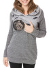 New Grey Flowers Print Pockets Hooded Long Sleeve Casual Maternity Sweatshirt