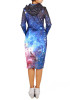 Galaxy Print Drawstring Pockets Thick Oversized Hooded Casual Sweatshirt Midi Dress