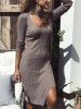Solid Color V-neck Sweater Mini Dress