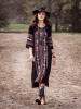 Bohemia Embroidery V-Neck Long Sleeve Side Split Maxi Beach Dress