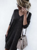 Solid Color V-neck Sweater Dress