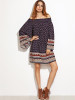 Retro Fashion Floral-Print Off-Shoulder Long Sleeve Plus Loose Mini Dress