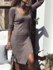 New Khaki Irregular Deep V-neck Long Sleeve Casual Midi Dress