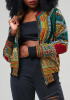 New Green Floral Zipper Pockets Band Collar Long Sleeve African Fashion Coat