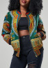 New Green Floral Zipper Pockets Band Collar Long Sleeve African Fashion Coat