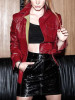 New Red Pockets Buttons Turndown Collar Long Sleeve Streetwear Leather Coat