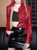 New Red Pockets Buttons Turndown Collar Long Sleeve Streetwear Leather Coat