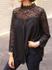 New Black Patchwork Embroidery Lace Draped Band Collar Long Sleeve Blouse