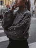 New Grey Pockets Long Sleeve Round Neck Going out Sweater