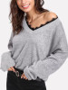 New Grey Pockets Long Sleeve Round Neck Going out Sweater