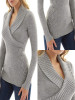 New Grey Pockets Long Sleeve Round Neck Going out Sweater