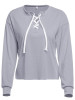 New Grey Drawstring Round Neck Long Sleeve Fashion T-Shirt