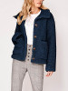 New Dark Blue Buttons Pockets Turndown Collar Long Sleeve Streetwear Outerwear