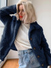 New Dark Blue Buttons Pockets Turndown Collar Long Sleeve Streetwear Outerwear