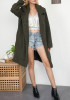 New Army Green Pockets Turndown Collar Long Sleeve Fashion Winter Coat