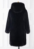 New Black Draped Pockets Oversize Faux Fur Hooded Long Sleeve Coat