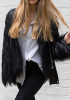 New Black Draped Long Sleeve Faux Fur Fashion Coat