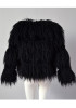 New Black Draped Long Sleeve Faux Fur Fashion Coat