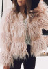 New Pink Draped Long Sleeve Faux Fur Fashion Coat
