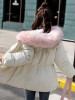 New Beige Patchwork Fur Pockets Drawstring Single Breasted Hooded Long Sleeve Casual Coat