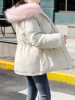 New Beige Patchwork Fur Pockets Drawstring Single Breasted Hooded Long Sleeve Casual Coat