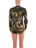 New Army Green Camouflage Cartoon Embroidery Long Sleeve Casual T-Shirt