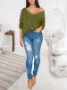 New Army Green Patchwork Tassel Irregular One-shoulder Unique Cut Up Oversized Casual Pullover Sweater