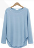New Blue Irregular Round Neck Long Sleeve Loose T-Shirt