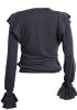 New Grey Plain Cascading Ruffle Round Neck Long Sleeve Casual T-Shirt