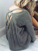 New Grey Cut Out Backless V-neck Fashion Pullover Sweater New Grey Cut Out Backless V-neck Fashion Pullover Sweater