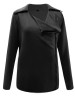New Black Drawstring Zipper Turndown Collar Long Sleeve Casual Outerwear