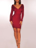 New Red bodycon V-neck Long Sleeve Going out Mini Dress