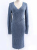 New Blue Irregular V-neck Long Sleeve Casual Midi Dress