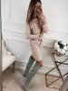 New Pink Drawstring Pockets Round Neck Long Sleeve Fashion Mini Dress