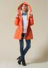 New Orange Plain Buttons Pockets Drawstring Hooded Casual Coat