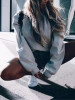 New Grey Ripped Round Neck Long Sleeve Casual Sweatshirt