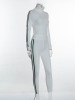 New White Striped Print Long Sleeve High Waisted Fashion Long Jumpsuit