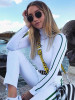 New White Striped Print Long Sleeve High Waisted Fashion Long Jumpsuit