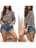 New Khaki Leopard Print Single Breasted High-low Long Sleeve Fashion Blouse