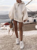 New White Drawstring Hooded Long Sleeve Casual Pullover Sweater